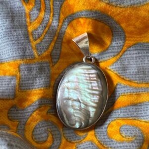 Sterling Silver Iridescent Mother-of-Pearl Oval Pendant